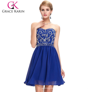 Grace Karin trägerlosen Schatz kurz Royal Blue Chiffon Heimkehr Kleider CL6049-4